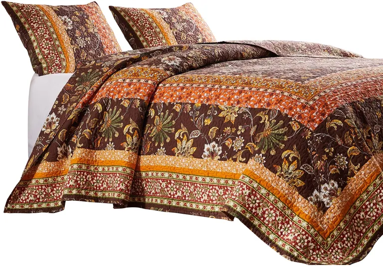 Dill 2 Piece Twin Quilt Set, Bohemian, Jacobean Floral Print Photo 1