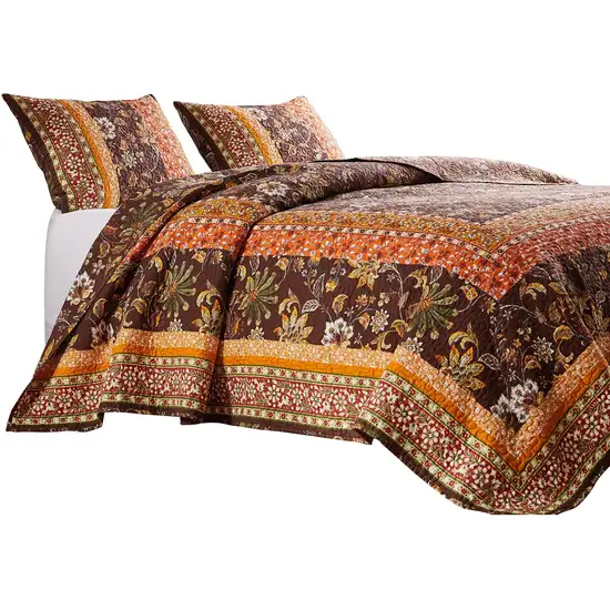 Dill 2 Piece Twin Quilt Set, Bohemian, Jacobean Floral Print Photo 1