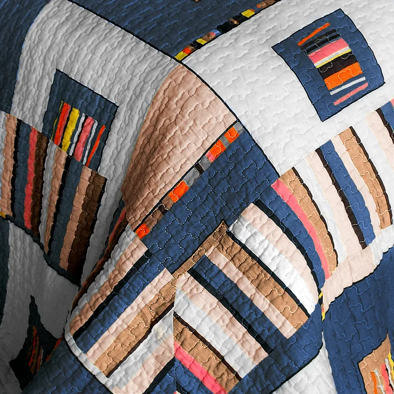 Dim light - Cotton 3PC Vermicelli-Quilted Plaid Patchwork Quilt Set (Full/Queen Size) Photo 3