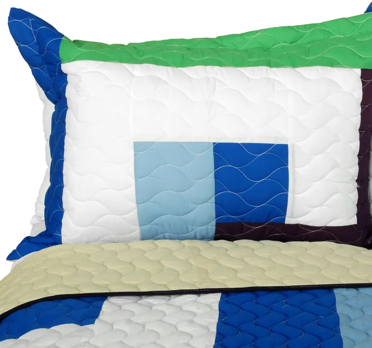 Dizzy Sun - Vermicelli-Quilted Patchwork Geometric Quilt Set Full/Queen Photo 3
