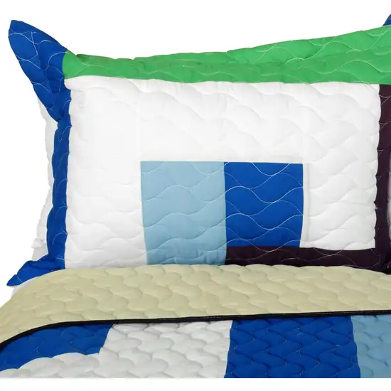 Dizzy Sun -  Vermicelli-Quilted Patchwork Geometric Quilt Set Full/Queen Photo 1