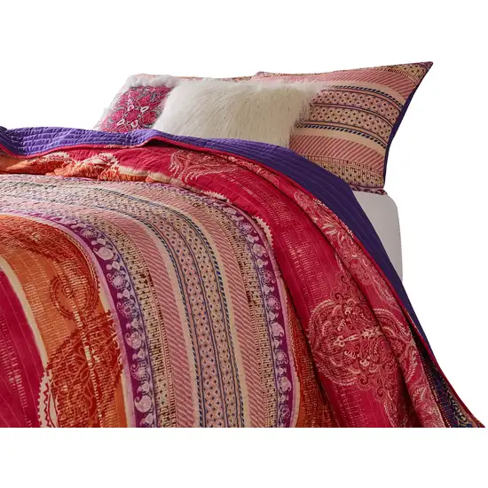 Dora 3 Piece Bohemian Full Quilt Set, Medallion, Paisley Photo 3