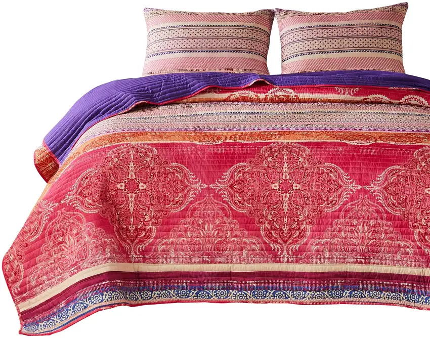 Dora 3 Piece Bohemian Full Quilt Set, Medallion, Paisley Photo 1