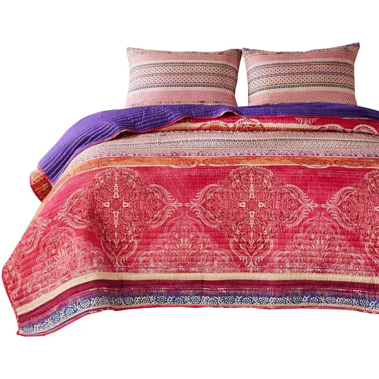 Dora 3 Piece Bohemian Full Quilt Set, Medallion, Paisley Photo 1