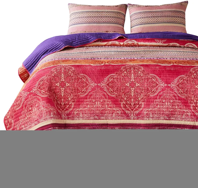 Dora 3 Piece Bohemian Full Quilt Set, Medallion, Paisley Photo 5