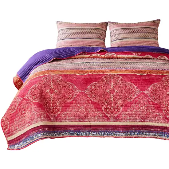 Dora 3 Piece Bohemian King Quilt Set, Medallion, Paisley Photo 1