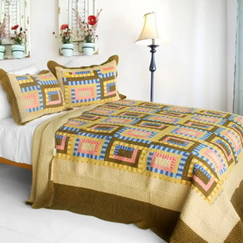 Dream High -  3PC Cotton Contained Vermicelli-Quilted Patchwork Quilt Set (Full/Queen Size) Photo 1