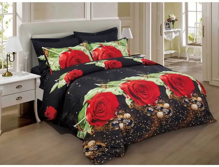Duvet Cover Set, King Size Floral Bedding, Dolce Mela - Night Roses DM707K Photo 1