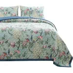 Photo of Eden 3 Piece King Quilt Set, Peacock Print, Microfiber