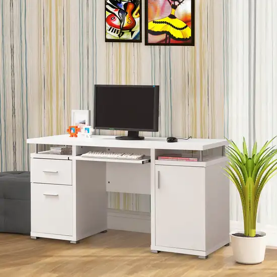Elegant white Computer desk with efficient Storage Photo 6