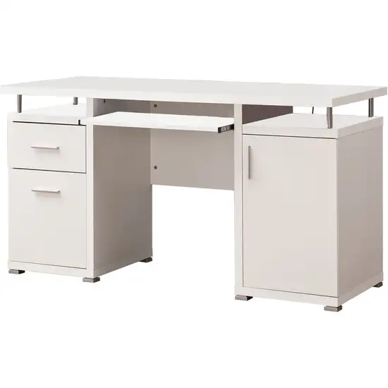 Elegant white Computer desk with efficient Storage Photo 1