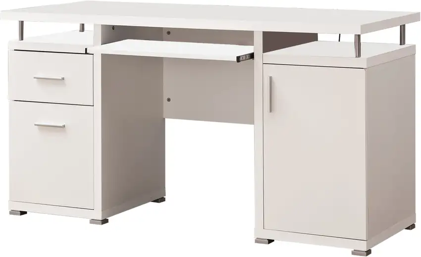 Elegant white Computer desk with efficient Storage Photo 1