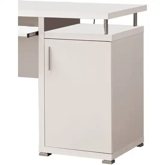 Elegant white Computer desk with efficient Storage Photo 3