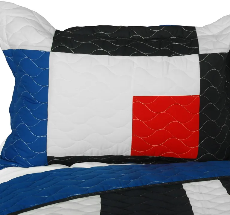 Ending - Vermicelli-Quilted Patchwork Geometric Quilt Set Full/Queen Photo 2