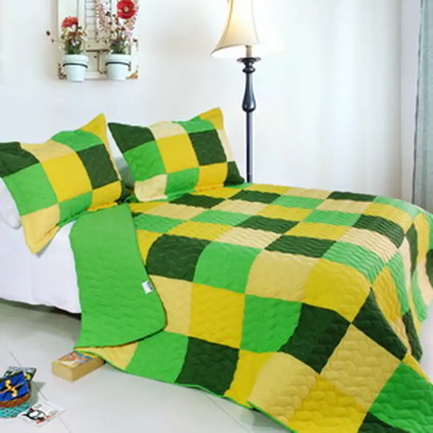 Energetic -  3PC Vermicelli-Quilted Patchwork Quilt Set (Full/Queen Size) Photo 2