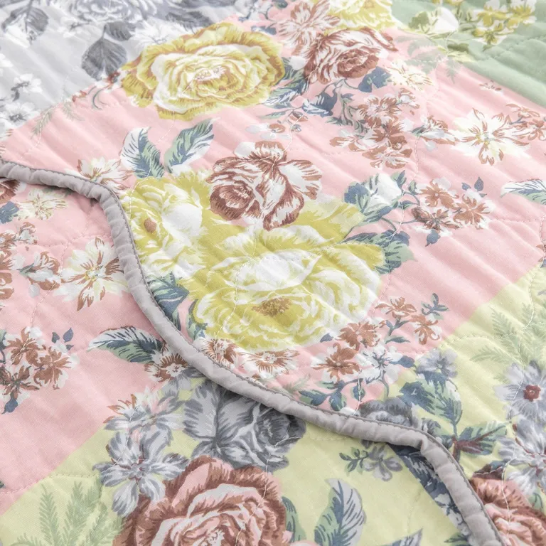 Eni 3 Piece California King Cotton Quilt Set, Pastel Blue Flower Design Photo 4