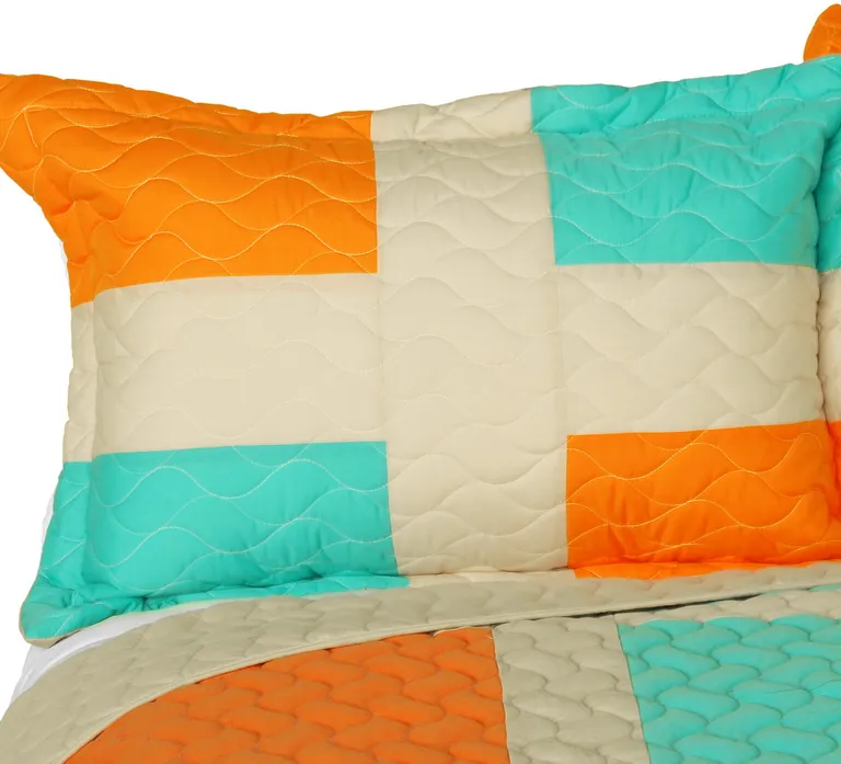 Enjoy Sunshine - 3PC Vermicelli-Quilted Patchwork Quilt Set (Full/Queen Size) Photo 2
