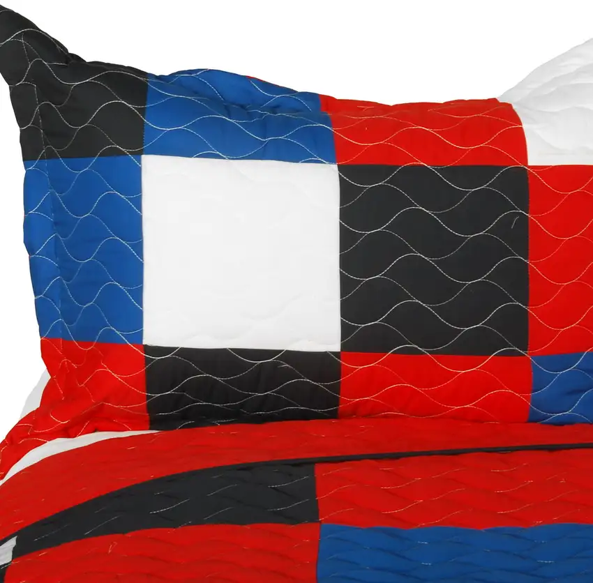 Eternal Passion -  Vermicelli-Quilted Patchwork Geometric Quilt Set Full/Queen Photo 2