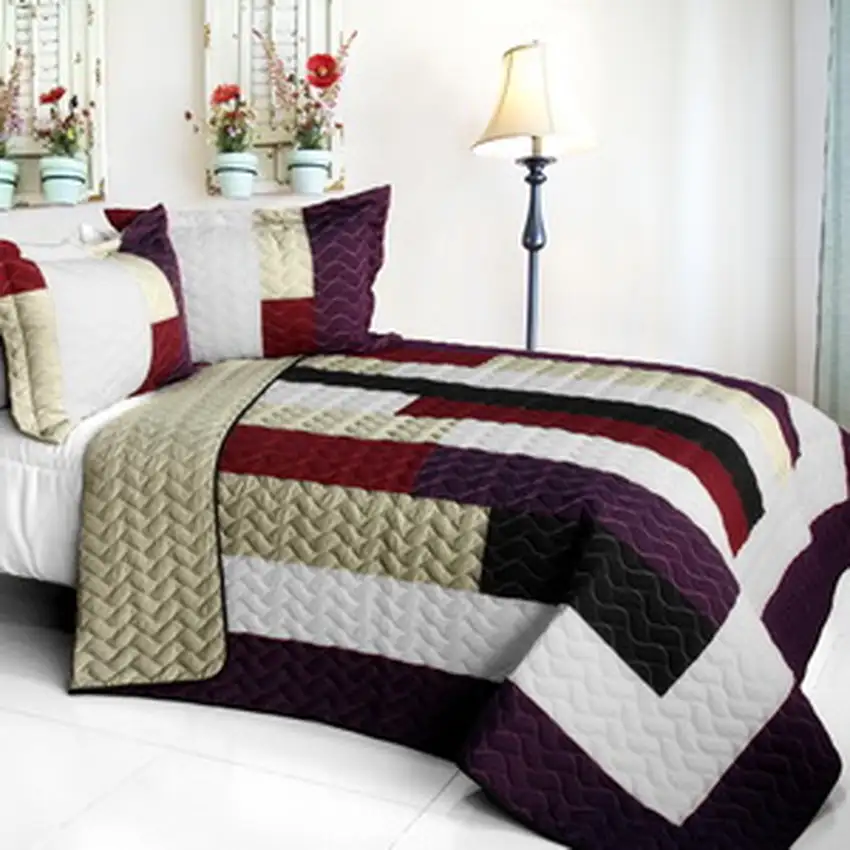 Eternal Promiss -  3PC Vermicelli - Quilted Patchwork Quilt Set (Full/Queen Size) Photo 2