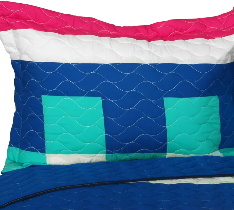Eternity - Vermicelli-Quilted Patchwork Plaid Quilt Set Full/Queen Photo 2