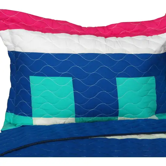 Eternity -  Vermicelli-Quilted Patchwork Plaid Quilt Set Full/Queen Photo 2