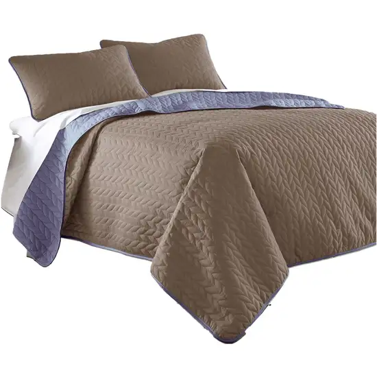 Eva 3 Piece Queen Microfiber Reversible Coverlet Set, Quilted Photo 1