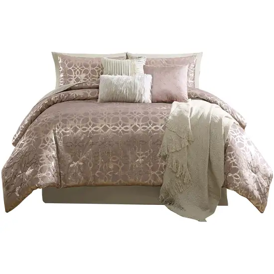Eve 10 Piece King Size Poly Velvet Comforter Set, Foil Pattern Photo 1