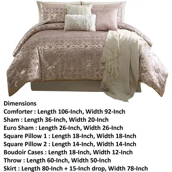 Eve 10 Piece King Size Poly Velvet Comforter Set, Foil Pattern, Blush Pink Photo 6