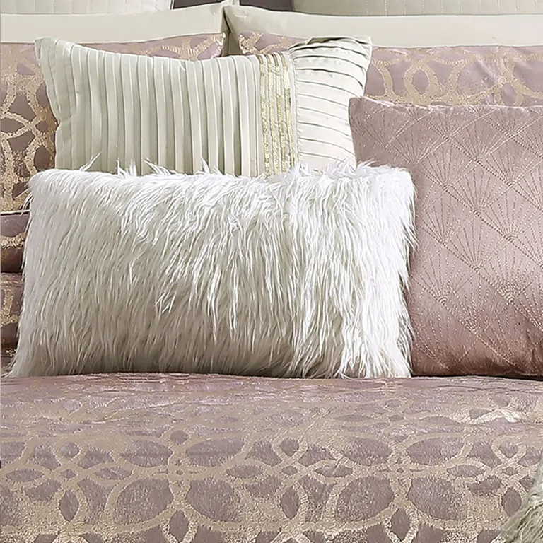 Eve 10 Piece King Size Poly Velvet Comforter Set, Foil Pattern Photo 2