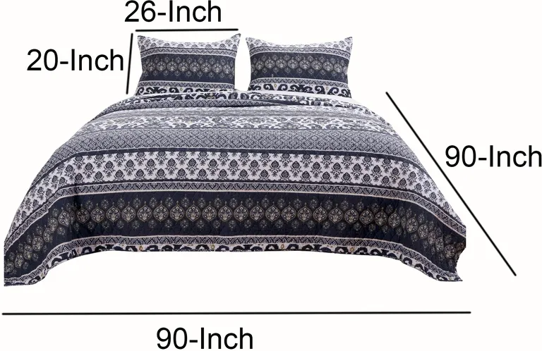 Fabric Reversible Queen Quilt Set with Ikat and Floral Motif Photo 5
