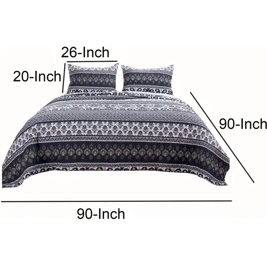 Fabric Reversible Queen Quilt Set with Ikat and Floral Motif Photo 5