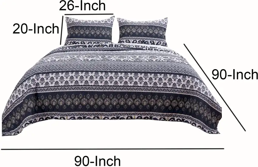 Fabric Reversible Queen Quilt Set with Ikat and Floral Motif Photo 5