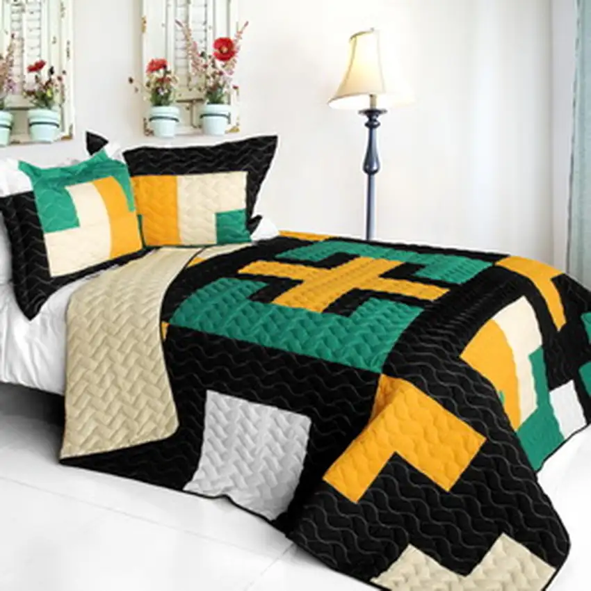 Faithful Pray -  3PC Vermicelli - Quilted Patchwork Quilt Set (Full/Queen Size) Photo 2