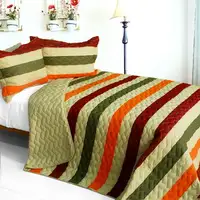 Photo of Fanny Lorraine - 3PC Vermicelli-Quilted Patchwork Quilt Set (Full/Queen Size)