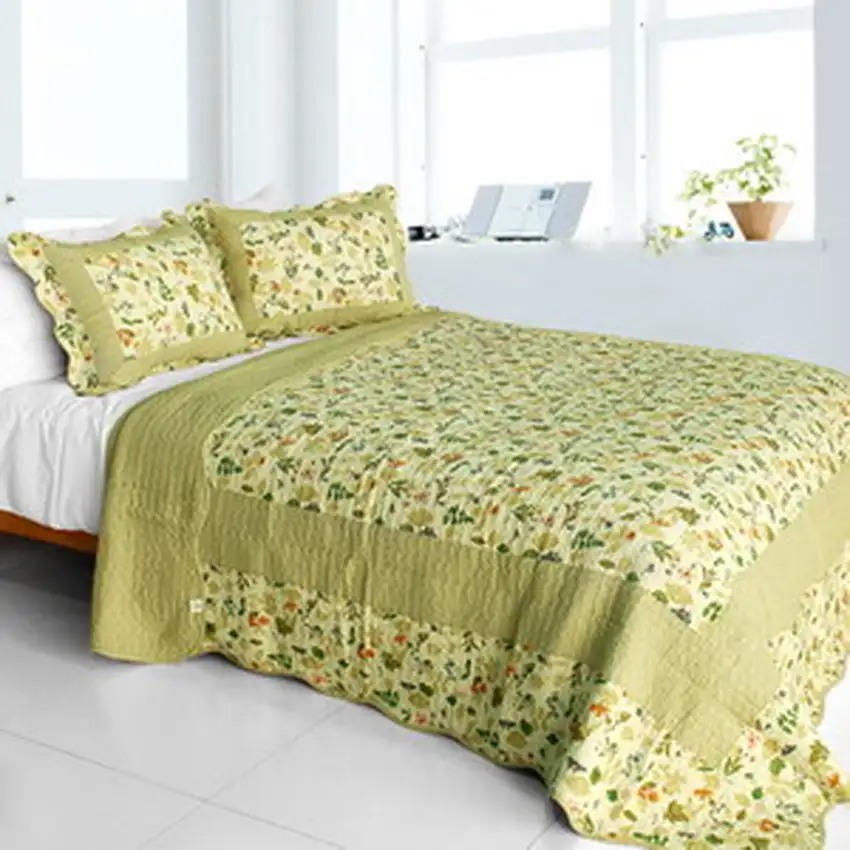 Fantasia Original -  Cotton 3PC Vermicelli-Quilted Patchwork Quilt Set (Full/Queen Size) Photo 2