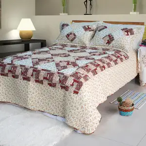 Photo of Fantasy Flowers - 100% Cotton 2PC Floral Vermicelli-Quilted Patchwork Quilt Set (Twin Size)