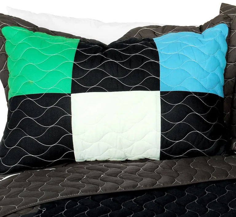 Fatal Attraction-2 - Vermicelli-Quilted Patchwork Plaid Quilt Set Twin Photo 2