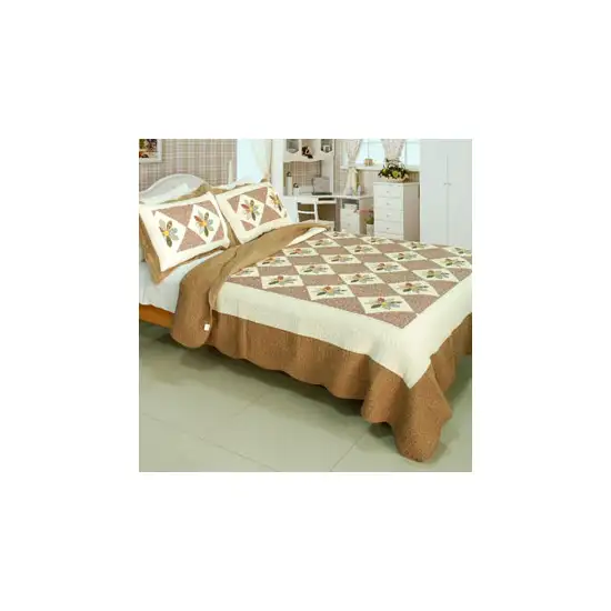 Fields Of Fortune -  100% Cotton 3PC Vermicelli-Quilted Patchwork Quilt Set (Full/Queen Size) Photo 2
