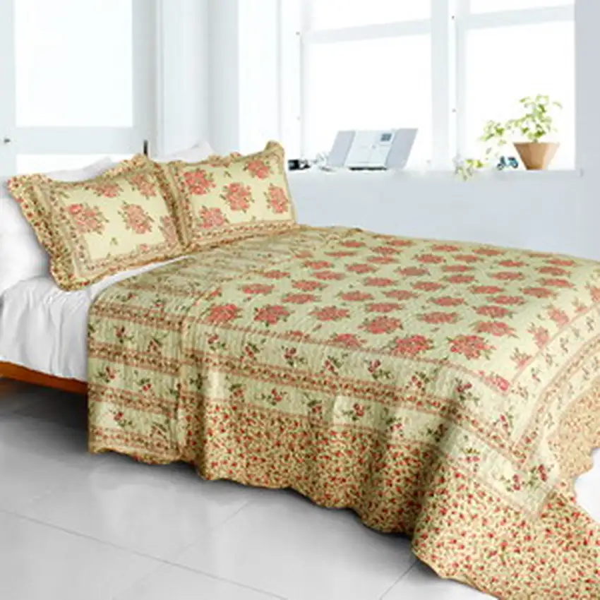 Foliflora -  Cotton 3PC Vermicelli-Quilted Patchwork Quilt Set (Full/Queen Size) Photo 2