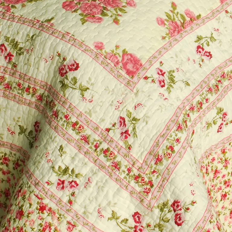 Foliflora - Cotton 3PC Vermicelli-Quilted Patchwork Quilt Set (Full/Queen Size) Photo 4