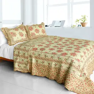 Photo of Foliflora - Cotton 3PC Vermicelli-Quilted Patchwork Quilt Set (Full/Queen Size)