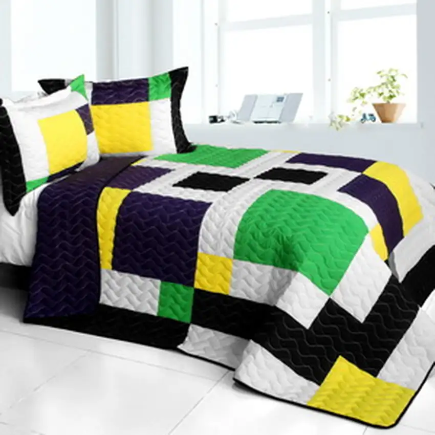 Football Field -  3PC Vermicelli - Quilted Patchwork Quilt Set (Full/Queen Size) Photo 2