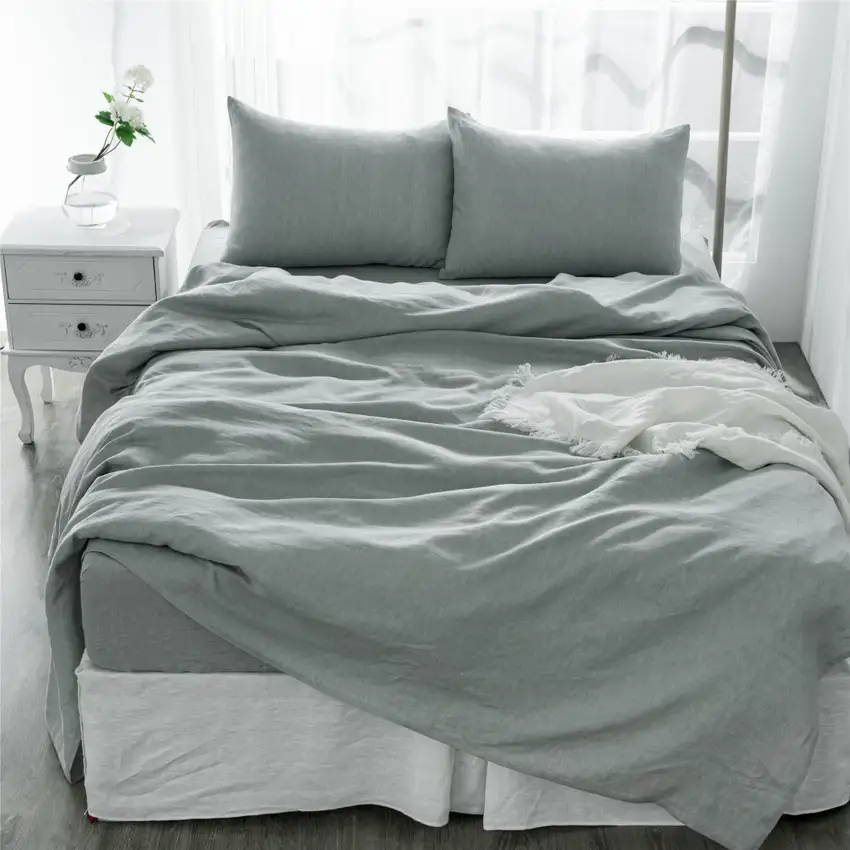 Four Piece Blue Linen Full Double Sheet Set Photo 5
