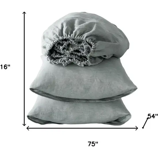 Four Piece Blue Linen Full Double Sheet Set Photo 7