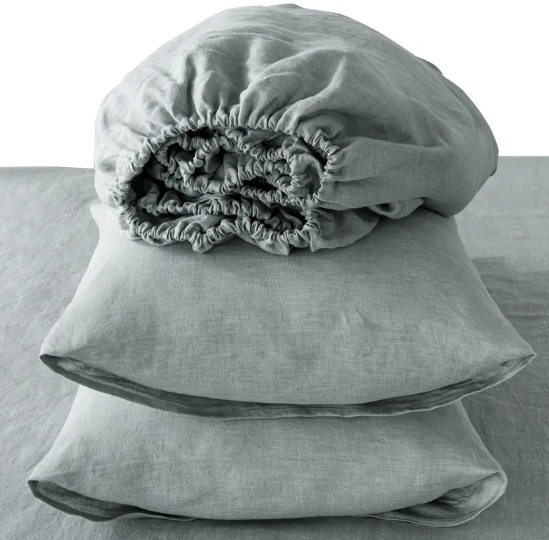 Four Piece Blue Linen Full Double Sheet Set Photo 3