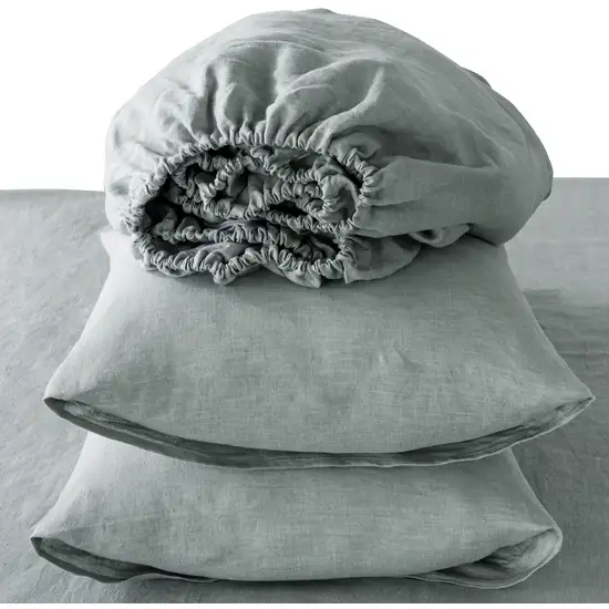 Four Piece Blue Linen Full Double Sheet Set Photo 4