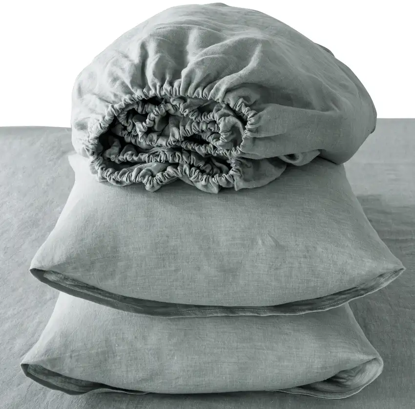 Four Piece Blue Linen Full Double Sheet Set Photo 4