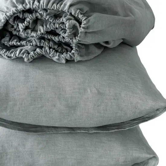 Four Piece Blue Linen Full Double Sheet Set Photo 3