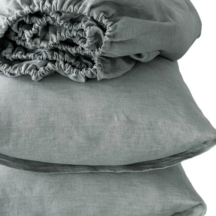 Four Piece Blue Linen Full Double Sheet Set Photo 3