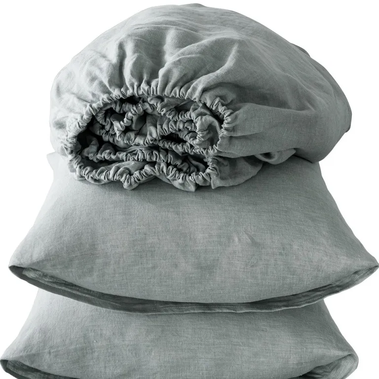 Four Piece Blue Linen Twin Sheet Set Photo 3